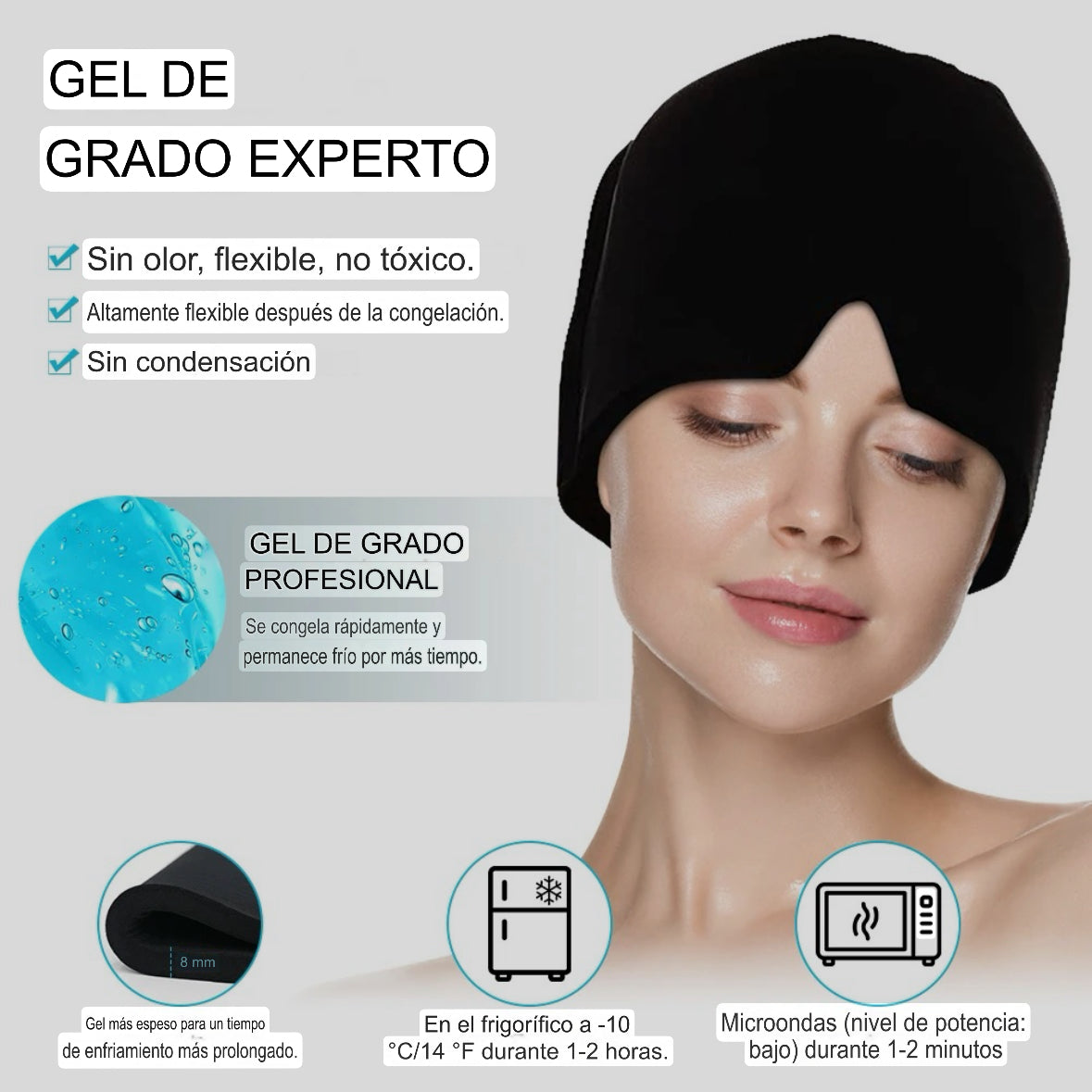 Gorro de gel para alivio de migrañas y dolores de cabeza
